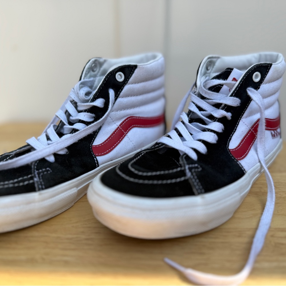 Vans High-Top Sneakers - Black, White, and Red
